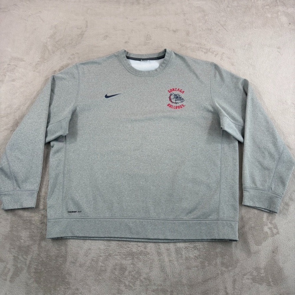 Nike x Gonzaga Bulldogs Crew Sweatshirt Men 2XL Grey Therma Fit Swoosh NCAA